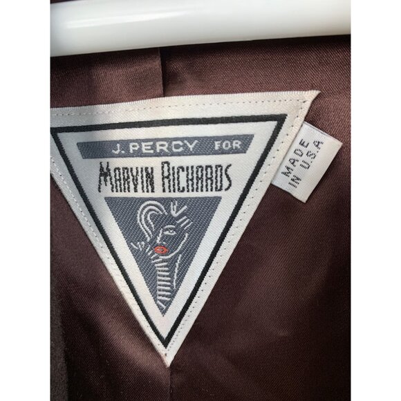 Vintage  Sz 16 Marvin Richards Brown Wool Coat Mink Trim Maxi Brown 7905 - Picture 10 of 15